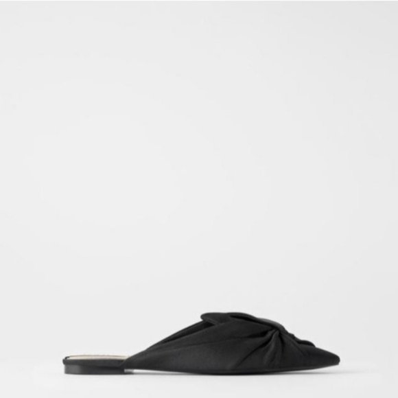 Zara Black Pointy Flats With Fabric Knot size 38 - Picture 2 of 6